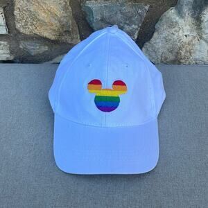 Disney PRIDE Collection Mickey Rainbow icon white hat snapback NEW